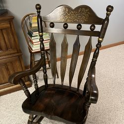 Rare Vintage Ethan Allen Rocking Chair Dark Wood With Gold