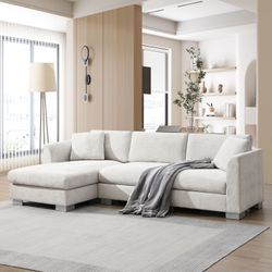 96*56 Modern Cloud Sectional Sofa,L-shaped Luxury Couch Set with 2 Free pillows,4-seat Chenille Indoor Furniture with Oversized Chaise for Living Room