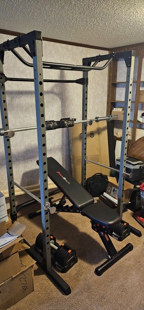 Rack, Bench, Adjustable Dumbells, Olympic Bar