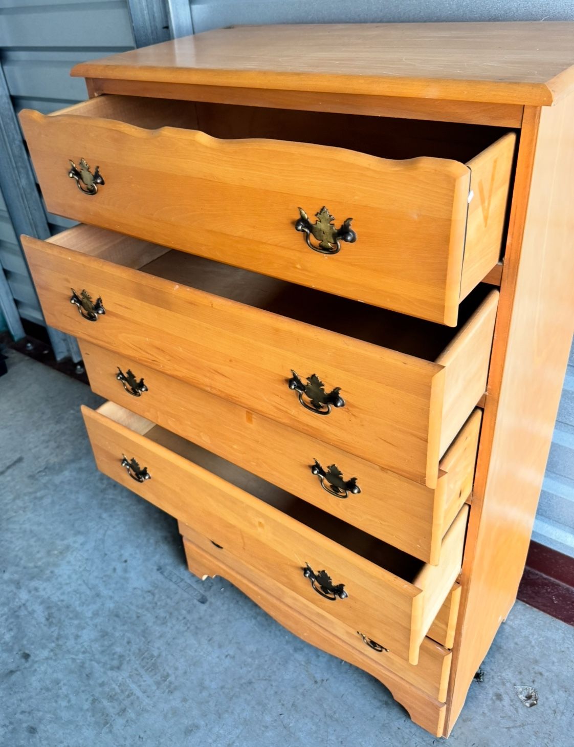 Twin Wood Bedframe and 6 Drawer Dresser with Mattress and Boxspring