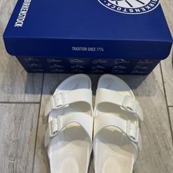 White, Rubber Birkenstocks, Size 6 Women’s 