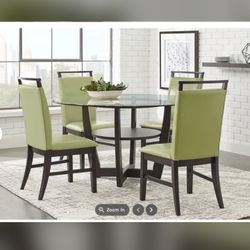 Ciara Espresso 5 Pc 54" Round Cour Height Dining Set With Green Stools