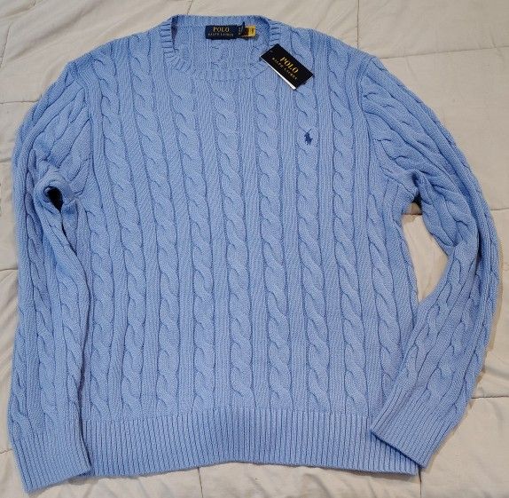 Polo Ralph Lauren Cable Knit Sweater Light Blue Size XL NWT