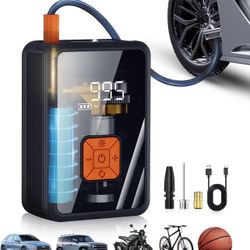 Portable Air Pump for Car Tires, 150 PSI Tire Inflator Cordless with LED Light, Rechargeable Auto Shut-off Air Compressor 2X Fast Inflation Tire Pumps