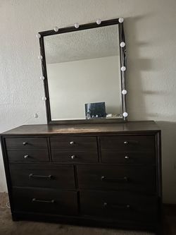 Dark Brown Dresser with Lighted Mirror