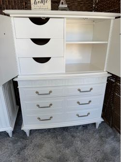 White Dresser with Shelves 56" high, 42" long, 20" wide