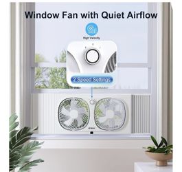 9" Twin Window Fan with 180°+90° Rotatable Fans, 2-Speeds, Vertical Window Fan with Rigid & Accordion Expanders, Width Adjustable (21.65" To 33.27"), 