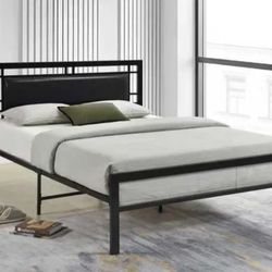 Queen black metal platform bed