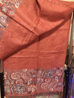 Indian Traditional Reversible Peachish Orange color Front and Back Designer Full long length Semi-Woolen Shawl/ Stall/ Scarf