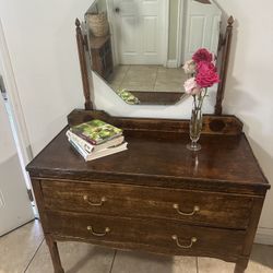 Tiger Oak Antique Credenza with Original Mirror 