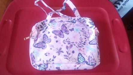 Pink and purple Butterfly Print bible Tote Bag