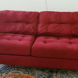 Pending Pickup: Couch and Recliner from Wolf's Furniture Deep Red/Maroon Color
