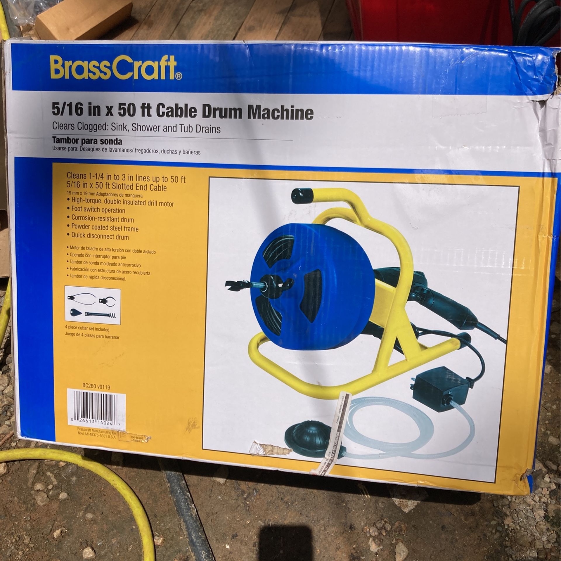 BRASS CRAFT 5/16”x 50’ CABLE DRUM MACHINE 