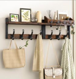 Evermagin 29" Coat Rack Wall Mount with Shelf for Entryway, Rustic Brown
Wall Mounted Coat and Key Rack with Hooks, Key Holder with Mail Organizer for