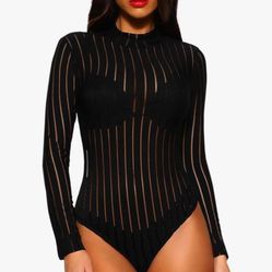 Women’s Sheer Mesh Turtleneck See Through Top Size Large 