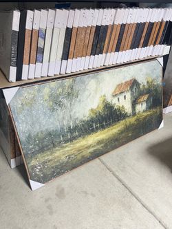 Extra Large Framed Canvas Print Wall Art Rustic Farmhouse Landscape Countryside Scene Illustrations