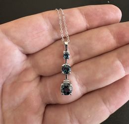 2ct Natural London Blue Topaz Necklace In 14k Solid White Gold