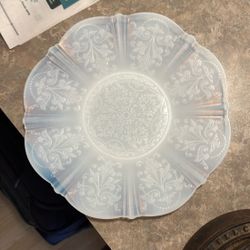Antique Milk Glass Dinner Plate With Etching