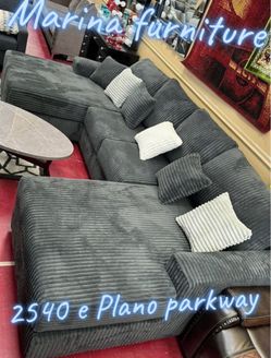 Corduroy Sectional Sofa with Double Chaise