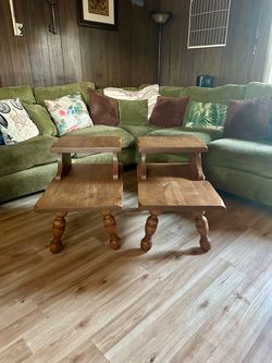 Pair of Vintage Wood Two-Tier End Tables