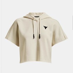 Under Armour Project Rock Fleece Short Sleeve Hoodie Cream Women's XL 