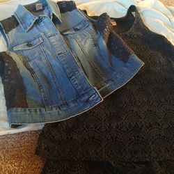 Matching shorts shirt and denim vest