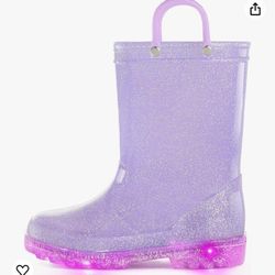 K KomForme Kids Rain Boots, Waterproof Light up Boots with Easy-on Handles Size 12 New $10