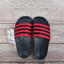 Adidas ADILETTE SHOWER K Unisex Kids Black Red Slides Sandals NEW