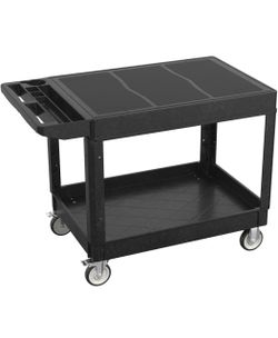 Large Garage Flat Top Utility Cart, Heavy Duty 2 Shelf Tool Cart Service Cart Rolling Push Carts with Ergonomic Handle 5" Swivel Casters