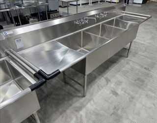 NSF 🚿 ChefAsst 103" Stainless Steel Three Compartment Commercial Sink NEW