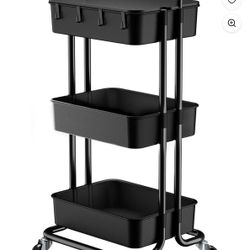 3 Tier Rolling Utility Cart With Table Top - Black