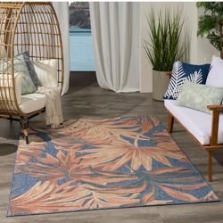 Nourison Aloha Blue Rose 5'3" x 7'5" Area Rug - Easy Clean, Non Shedding, Bed Room, Living Room, Dining Room, Kitchen (5' x 8')  Size: 5'3" x 7'5" (Re
