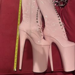 Extreme Pink Pleaser Platform Boots. 