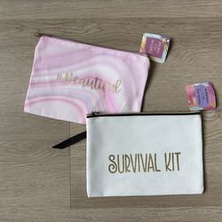 $1 for (2) Pink & White Cosmetic Bags-8lx6w