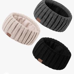 Winter Headbands for Women 3 Pack, Ear Warmers for Women Headband Wool Knit Thick Fleece Lined, Cold Weather Warm Ear Muffs