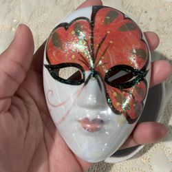 Vintage Ceramic Porcelain Face Mask Trinket Box