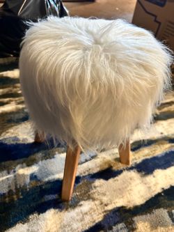 White Faux Fur Ottoman Stool