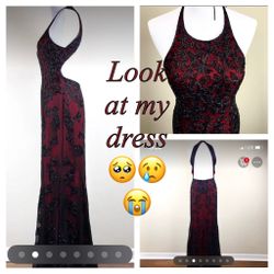 Lillie Rubin Black Beaded Red Gown Dresses