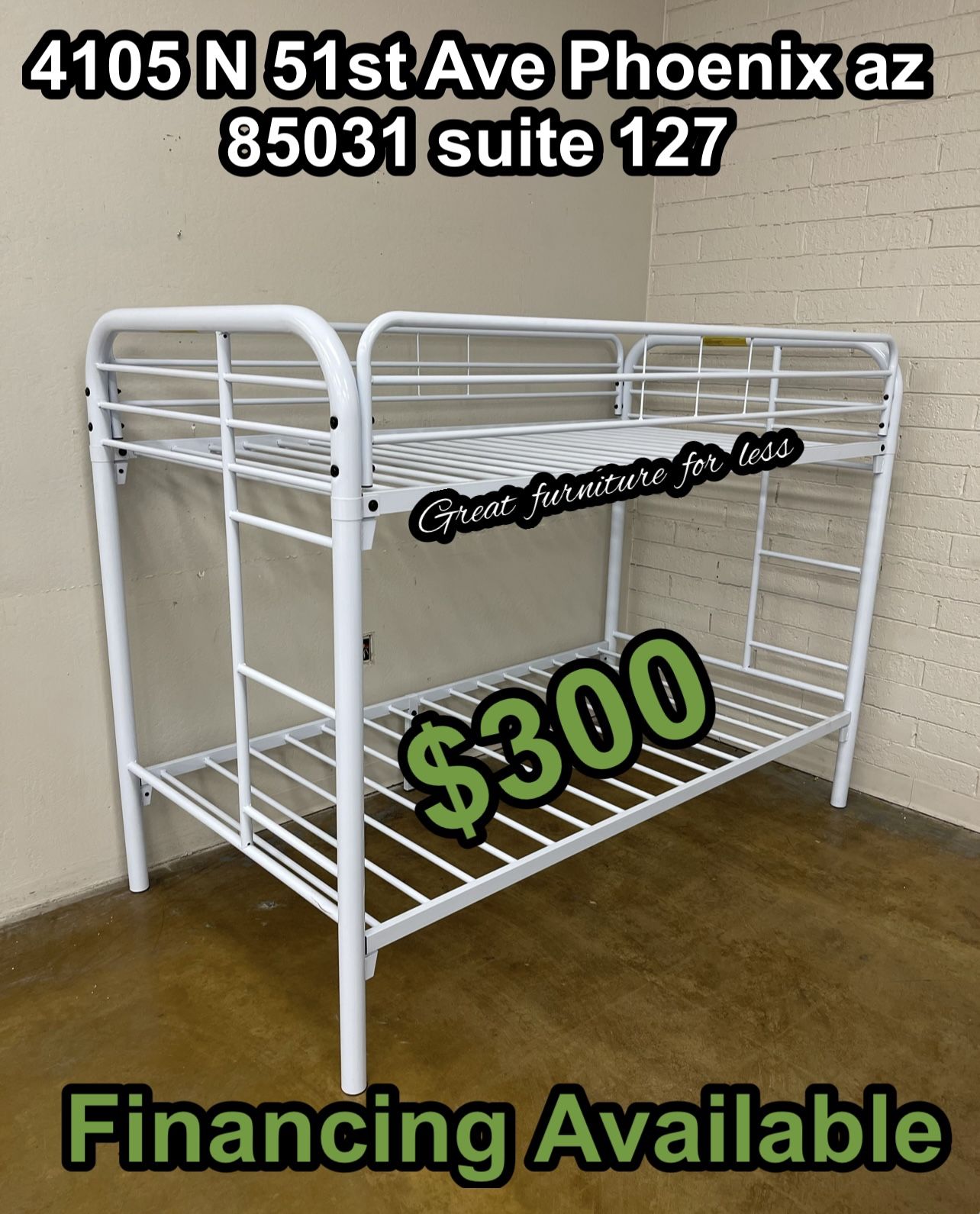 Metal Bunk Bed White Twin Over Twin Brand New 