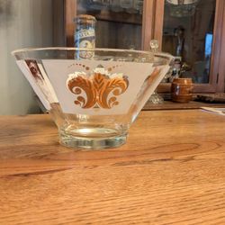 Vintage Mid Century Anchor Hocking Fleur De Lis Large Chip Bowl