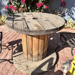 Wooden Cable Reel Used As Table