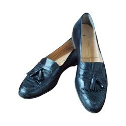 Salvatore Ferragamo Black Leather Tassel Kiltie Loafer Men's Shoes 11 Loafers