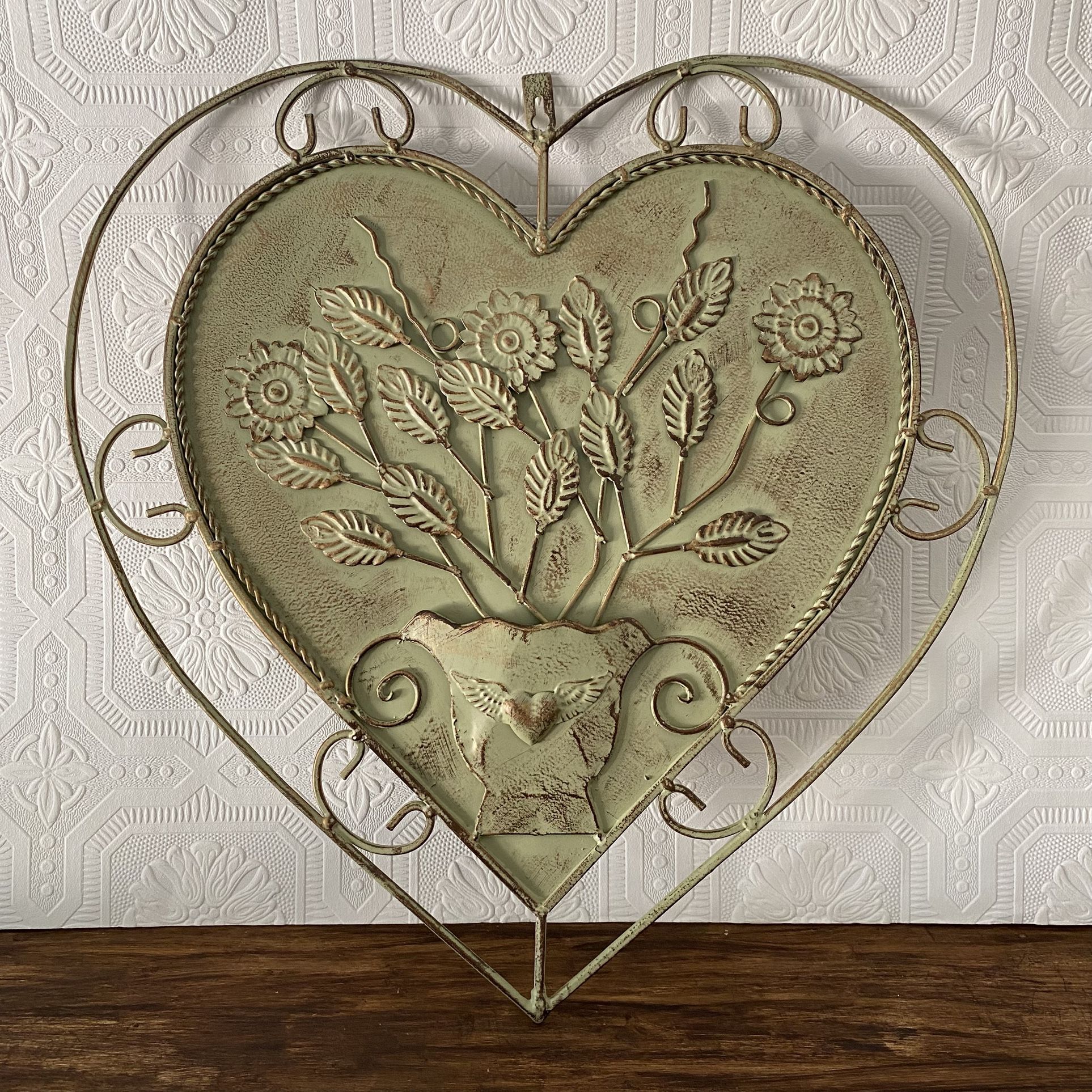 vintage heart-shaped metal candle holder or wall sconce