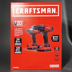 CRAFTSMAN V20 2-Tool Power Tool Combo Kit, NEW, CMCK200C2 w/ Case, 2x Batteries & Charger Inside