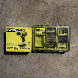Ryobi Drill And Ryobi Driving Bit Set 