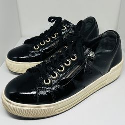 Gabor Comfort Flare black patent leather platform sneakers w/ cream soles Women