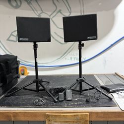 Portable PA System Black W/ Stands & Wheeled Case