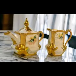 Antique 1904 Signed Bavaria Irma Z. S. & Co Creamer & Sugar Bowl Floral Design