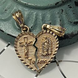 TeAmo Couple Heart Gold Plated Pendant With Jesus And Virgin Mary 