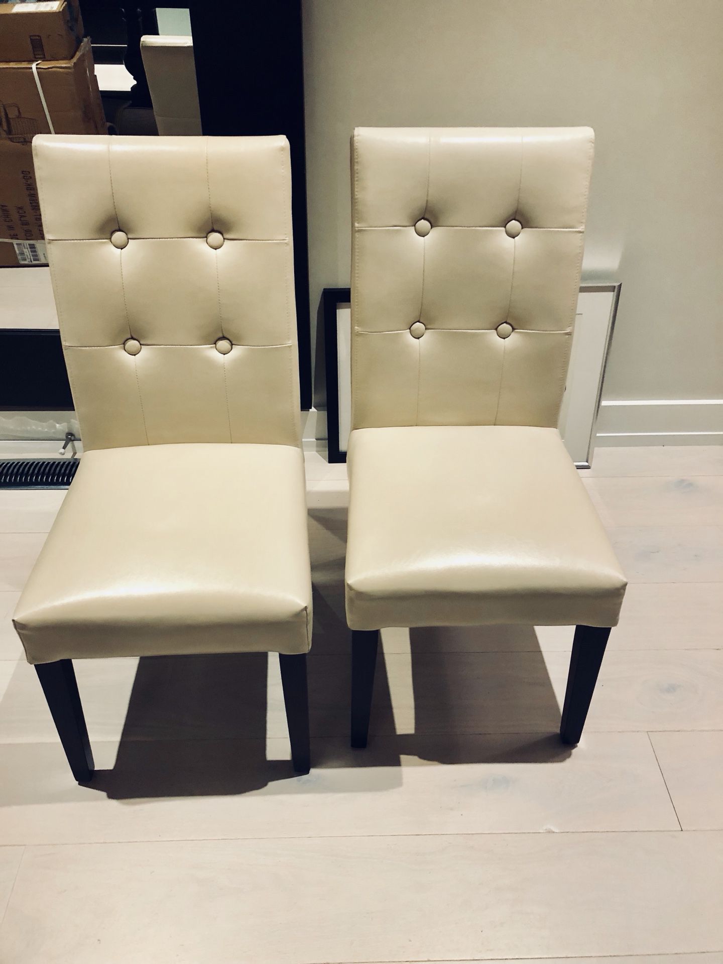 Ivory Leather Chairs (Set of 2)